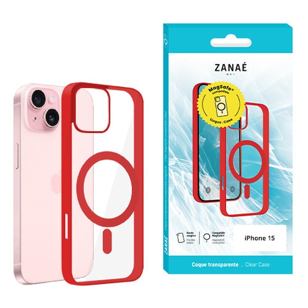 Image de la coque rouge compatible MagSafe pour iPhone 15