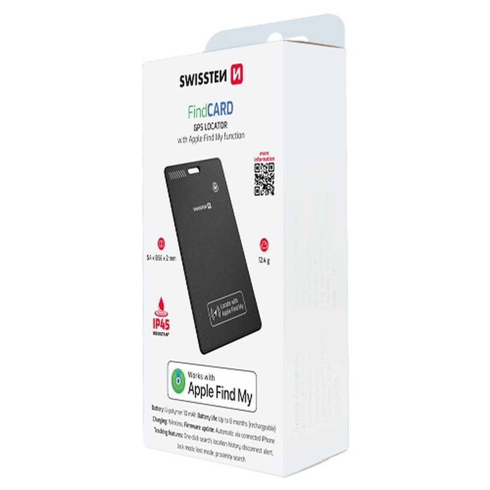 Smart Card Swissten compatible Apple Find My en noir