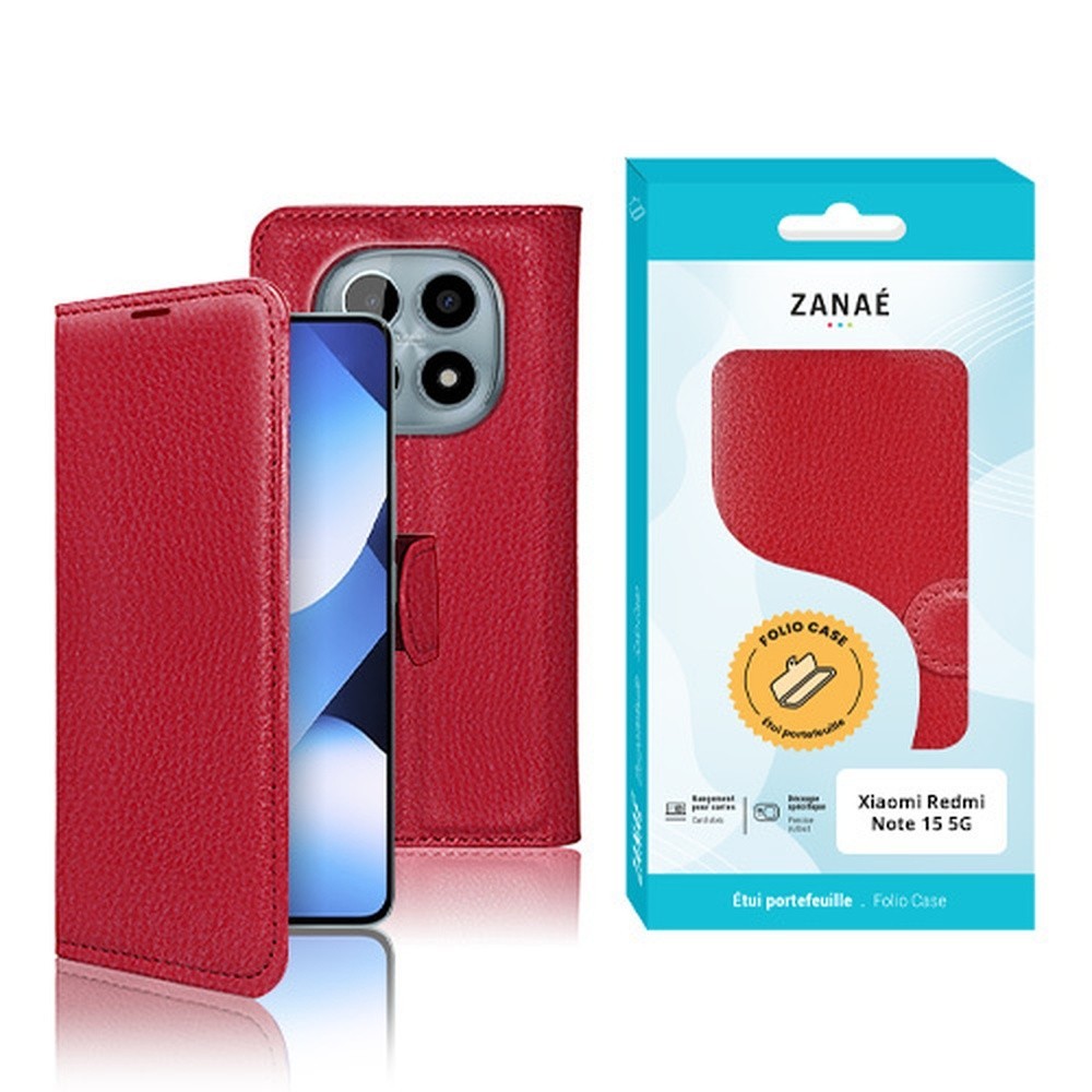 Etui portefeuille rouge pour Redmi Note 15 5G