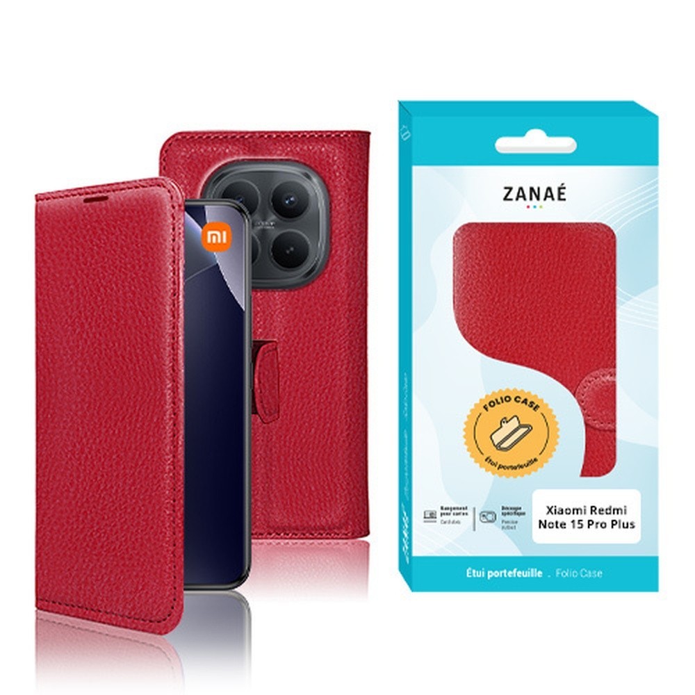 Etui Portefeuille Zanae rouge pour Redmi Note 15 Pro Plus