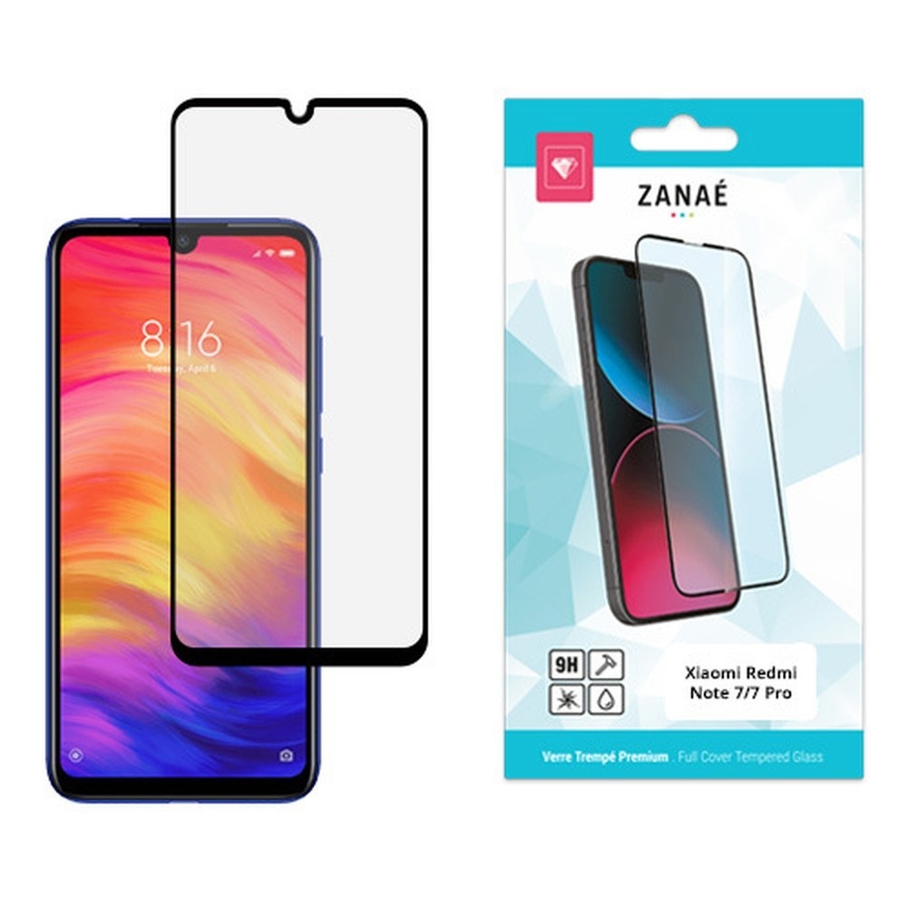 Verre trempé noir Full Cover pour Redmi Note 7 et 7 Pro