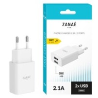 Chargeur USB 10W Zanae en blanc avec 2 ports