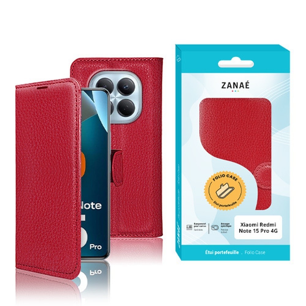 Etui Portefeuille Zanae rouge pour Redmi Note 15 Pro 4G