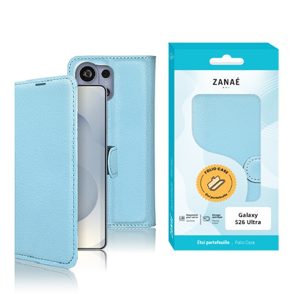 Étui Portefeuille Zanae bleu clair pour Galaxy S26 Ultra