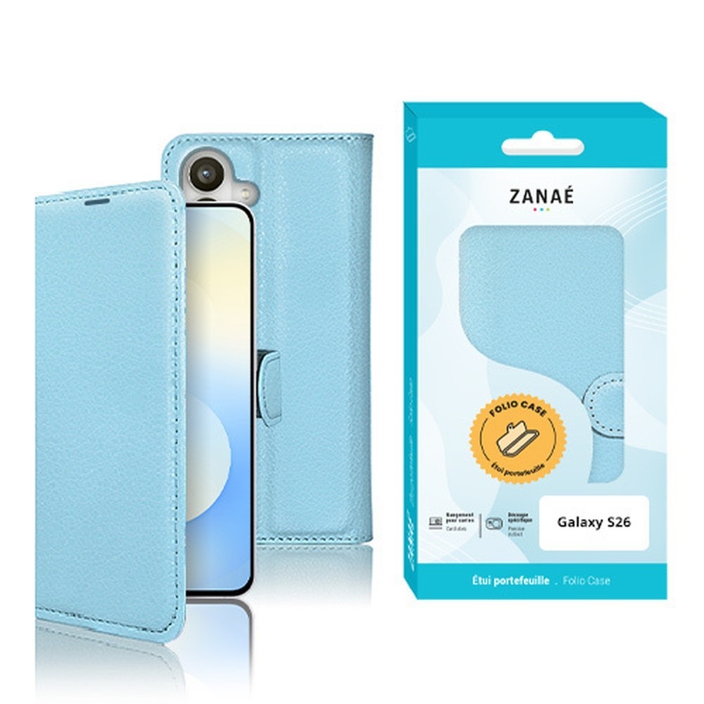 Etui Portefeuille Zanae bleu clair pour Galaxy S26
