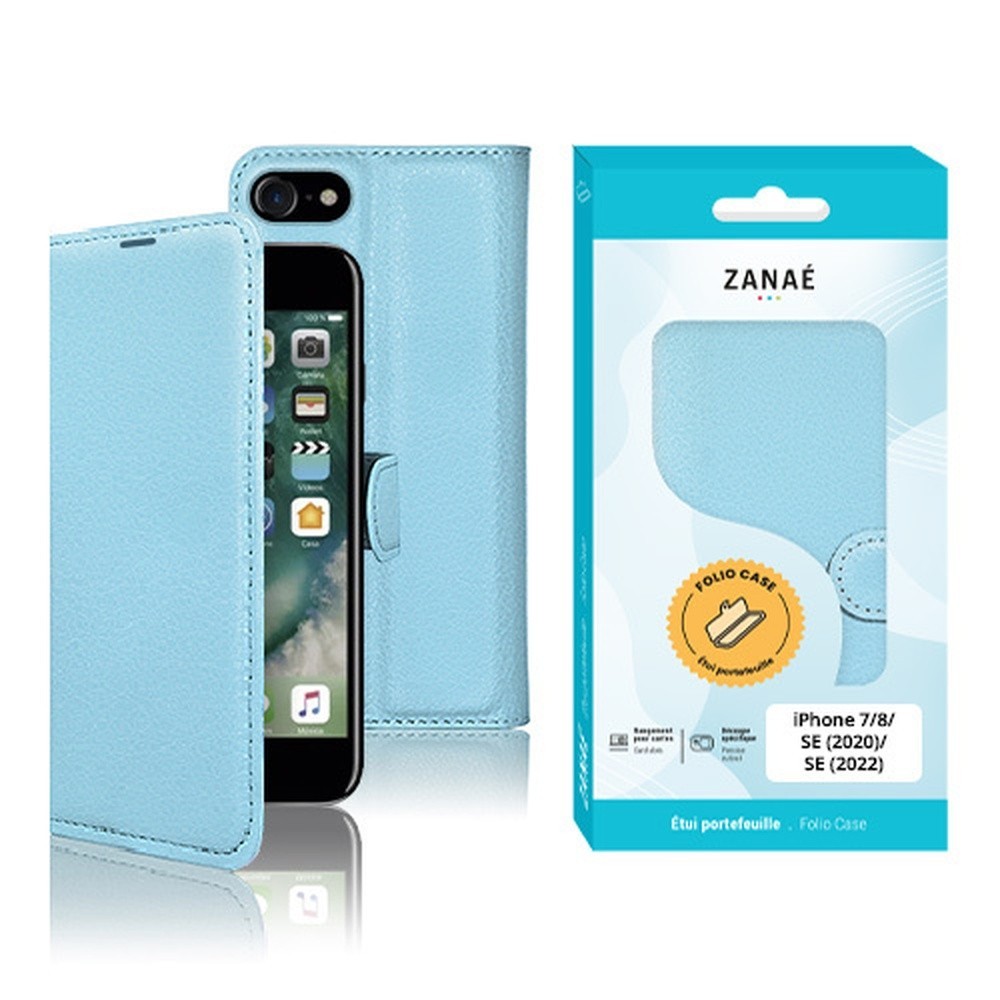 Étui portefeuille bleu clair pour iPhone 7