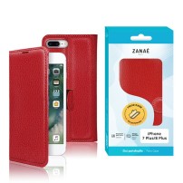 Etui Portefeuille Zanae Rouge pour iPhone 7 Plus et 8 Plus en position fermée sur une table