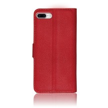 Etui Portefeuille Zanae Rouge pour iPhone 7 Plus et 8 Plus en position fermée sur une table