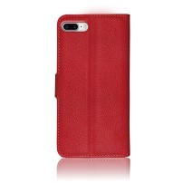Etui Portefeuille Zanae Rouge pour iPhone 7 Plus et 8 Plus en position fermée sur une table