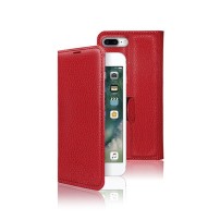 Etui Portefeuille Zanae Rouge pour iPhone 7 Plus et 8 Plus en position fermée sur une table