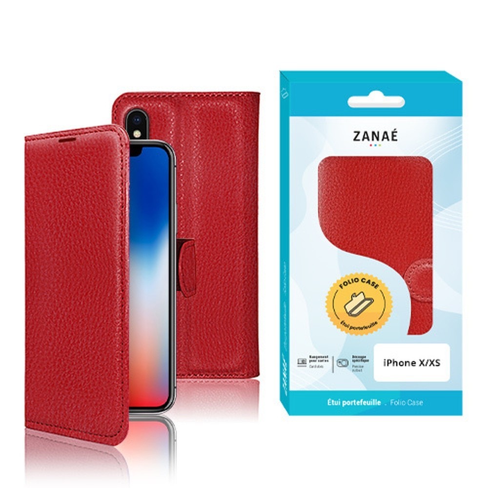 Etui Portefeuille Zanae rouge pour iPhone X et XS