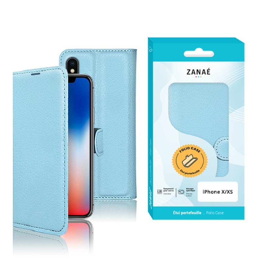 Étui portefeuille Zanae bleu clair pour iPhone X et XS