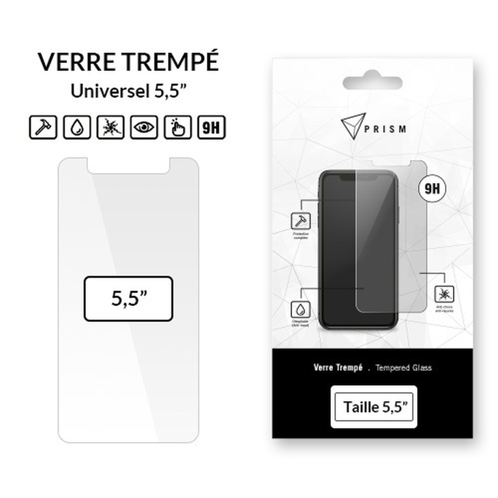 Verre trempé universel 5.5 pouces transparent