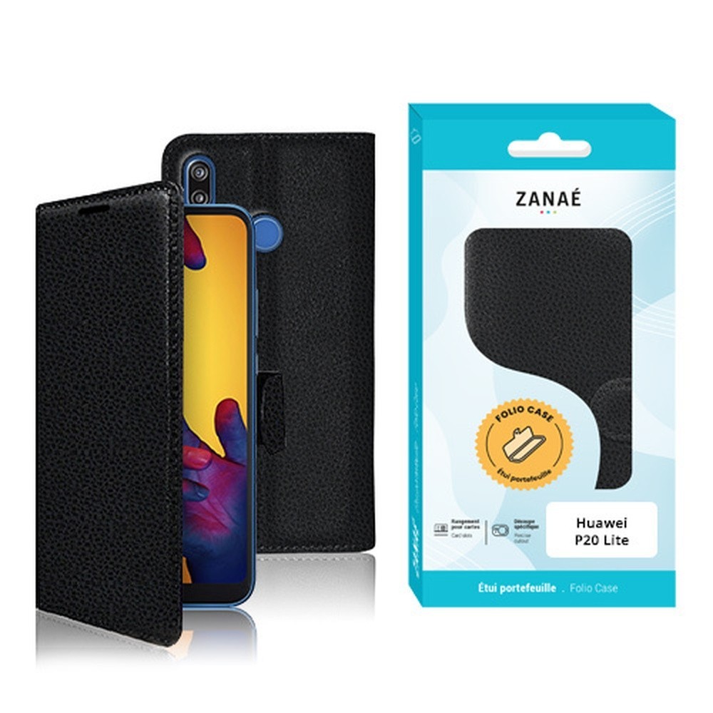 Etui portefeuille noir pour Huawei P20 Lite