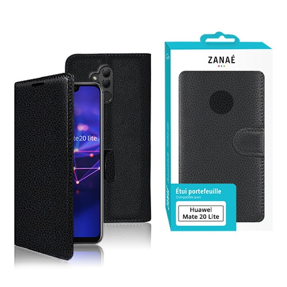 Etui portefeuille Zanae noir pour Huawei Mate 20 Lite