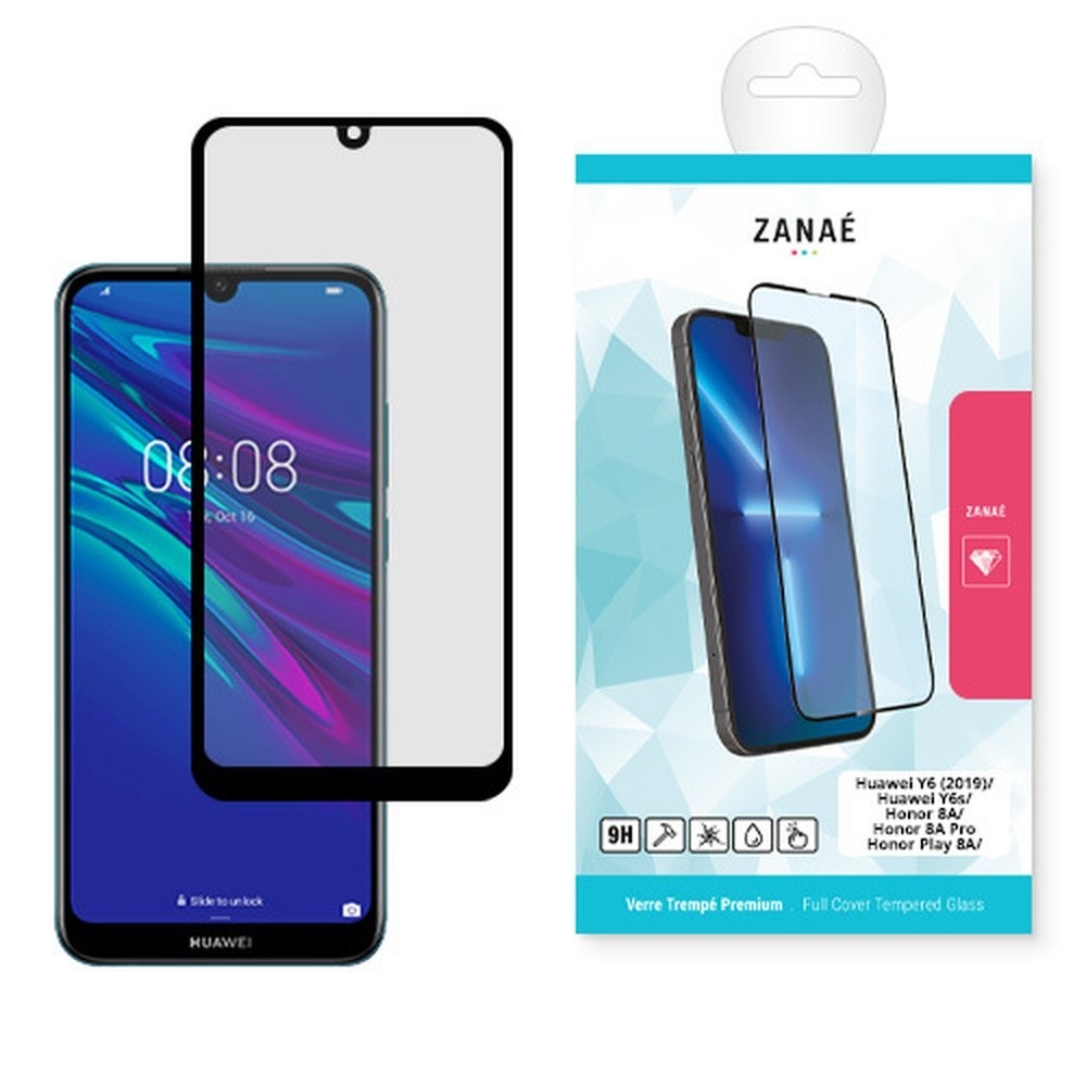 Verre trempé Full Cover noir pour Huawei Y6 et Honor 8A