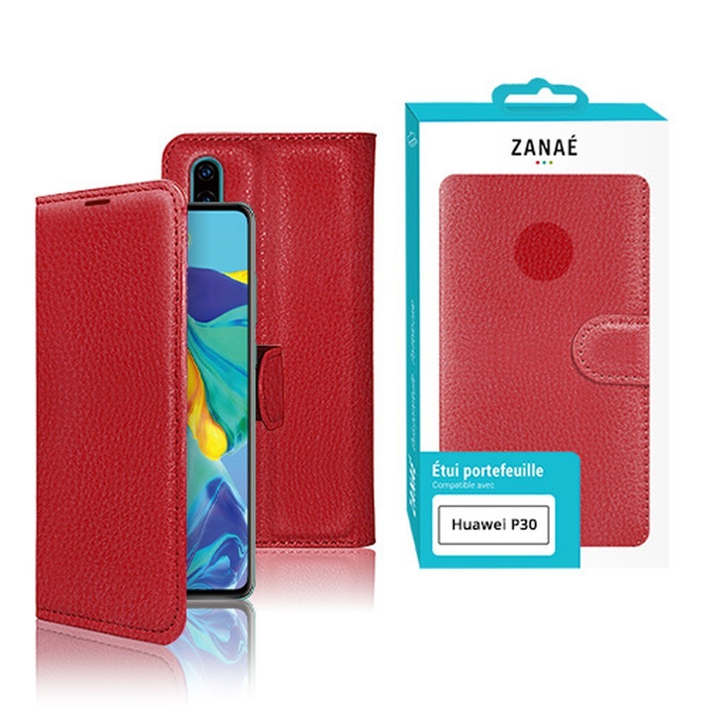 Etui Portefeuille Zanae pour Huawei P30 en rouge vibrant