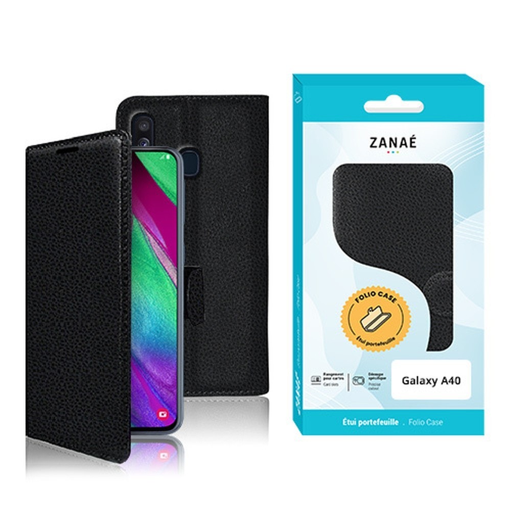 Etui Portefeuille Zanae pour Galaxy A40 Noir
