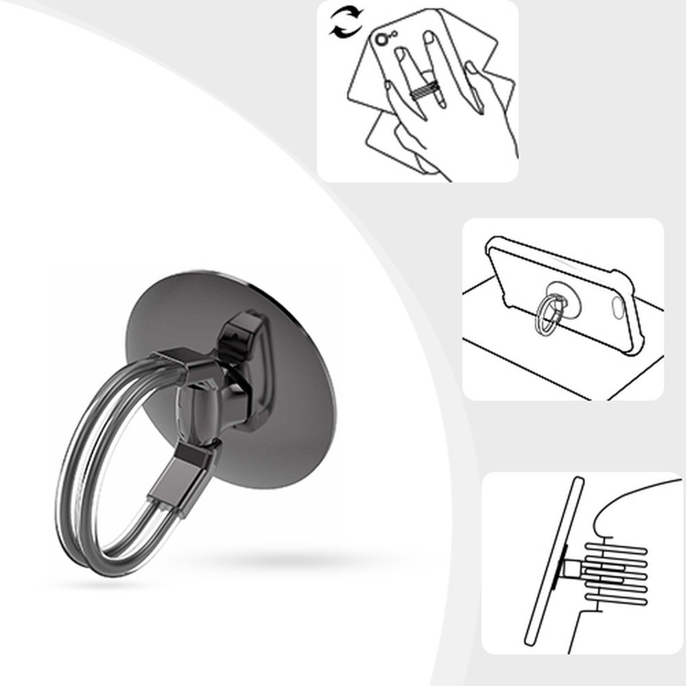 Support anneau rotatif 360° noir sur téléphone