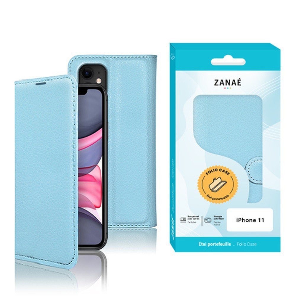 Etui portefeuille bleu clair pour iPhone 11
