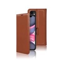 Étui Portefeuille Zanae marron pour iPhone 11 vu de face et de dos