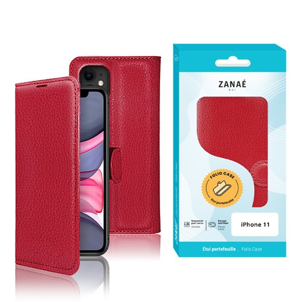 Étui portefeuille Zanae rouge pour iPhone 11