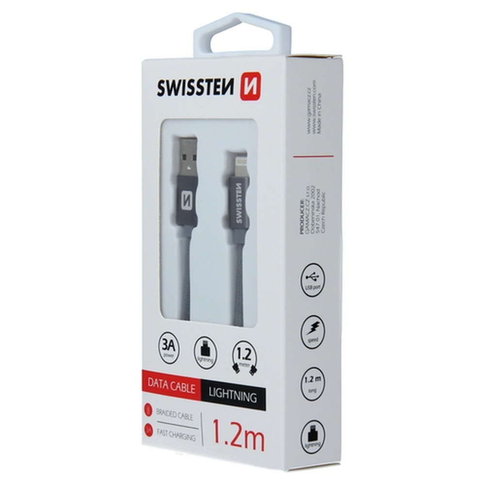 Câble Swissten USB/Lightning 1.2m en textile gris