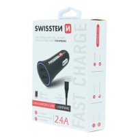 Chargeur allume-cigare noir avec 2 ports USB et câble Lightning