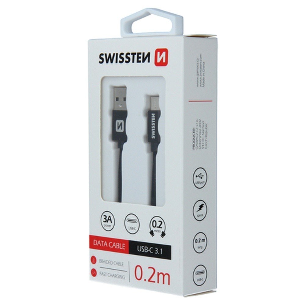 Câble Swissten USB-C noir textile 0.2m