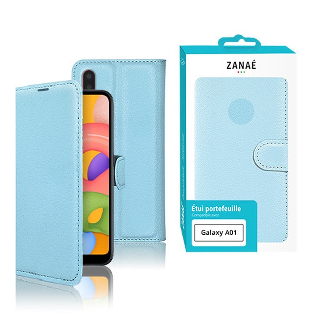 Etui Portefeuille Zanae bleu clair pour Samsung Galaxy A01