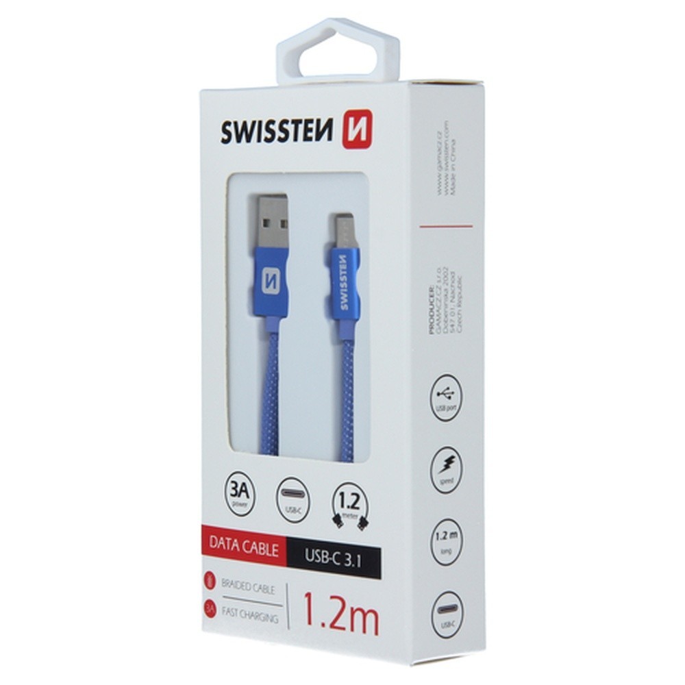 Câble USB-C textile bleu de 1.2m par Swissten