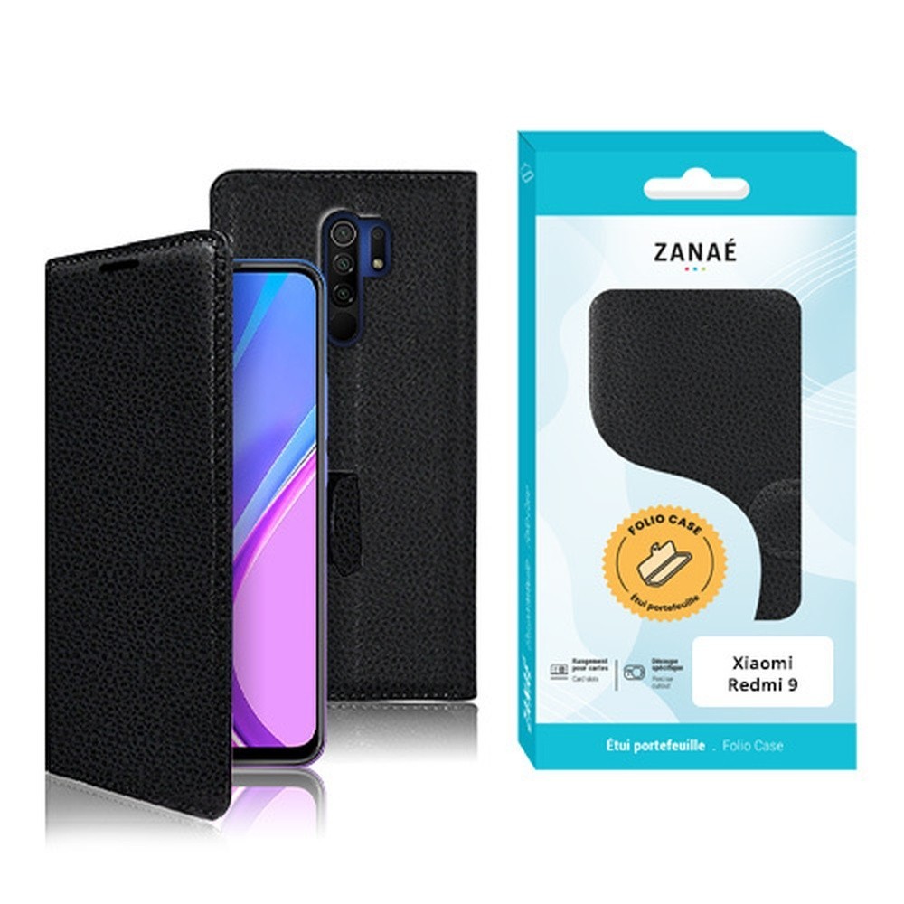 Etui Portefeuille Zanae pour Xiaomi Redmi 9 en noir