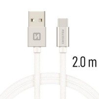 Câble USB/USB-C 2m en argent avec finition textile