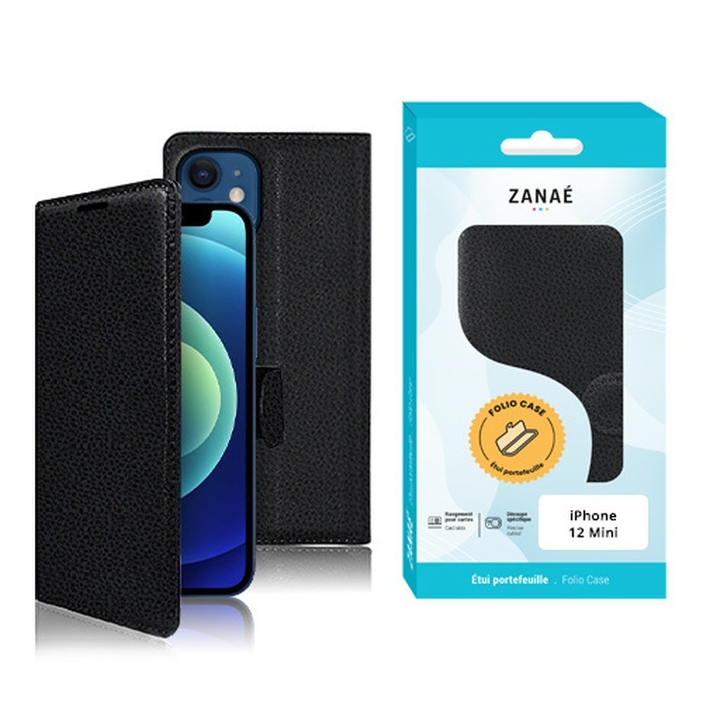 Etui Portefeuille Zanae Noir pour iPhone 12 Mini