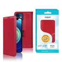 Etui portefeuille Zanae rouge pour iPhone 12 Mini