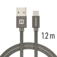 Câble USB-C en textile gris de 1.2m avec connecteurs USB et USB-C