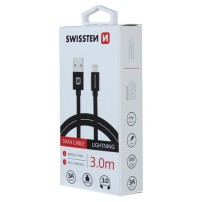 Câble Swissten textile USB Lightning 3m Noir