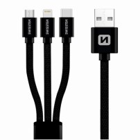 Câble textile 3-en-1 USB/Lightning 1.2m noir