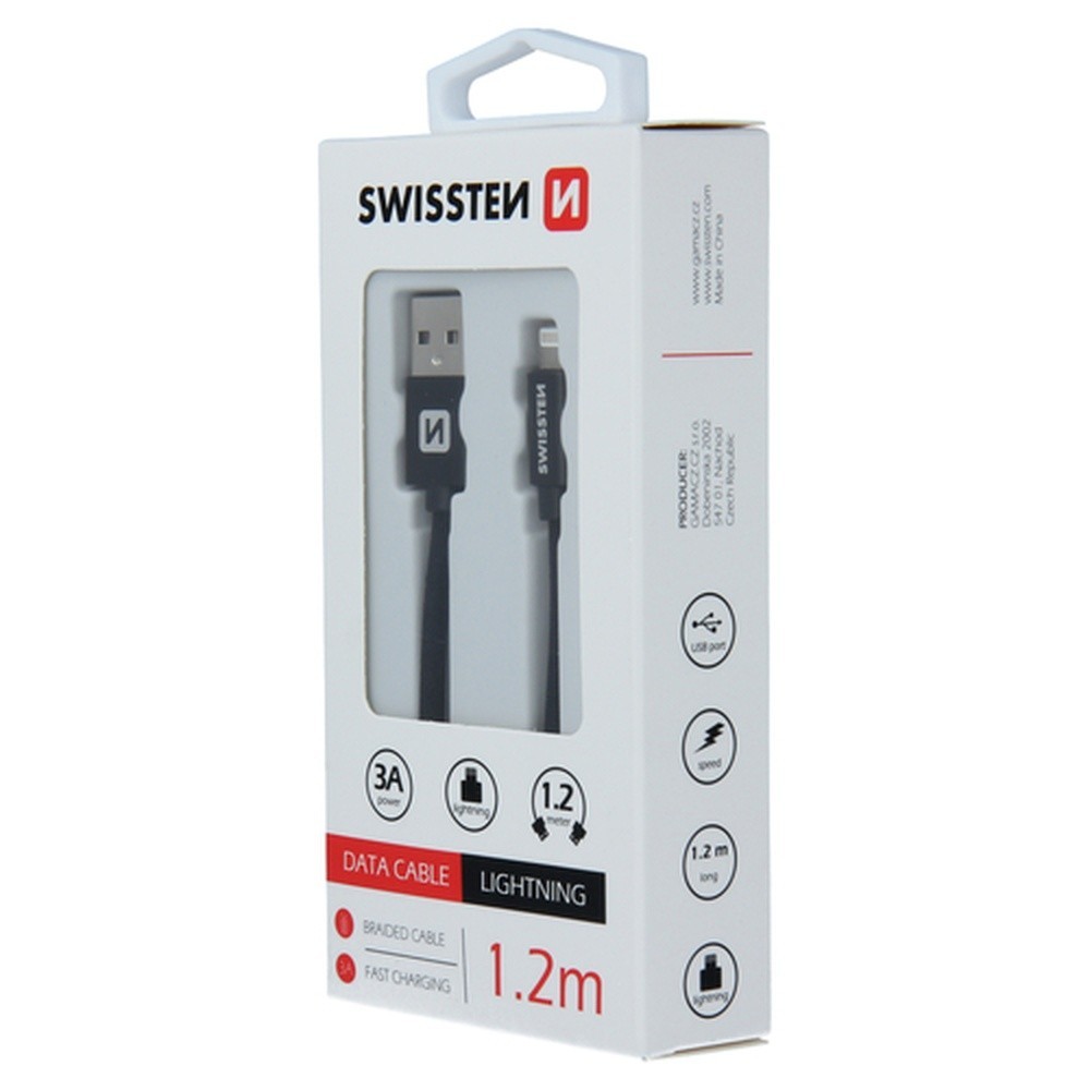 Câble Swissten textile USB / Lightning 1.2m Noir