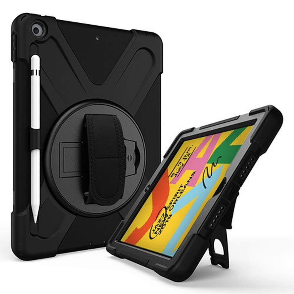 Coque renforcée noire pour iPad 10.2 sur pied rotatif