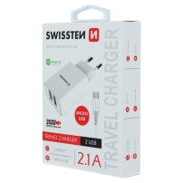 Chargeur USB 2 ports blanc avec câble Micro USB