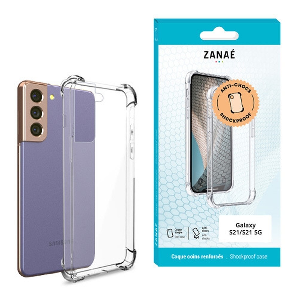 Coque silicone transparente avec coins renforcés pour Galaxy S21.