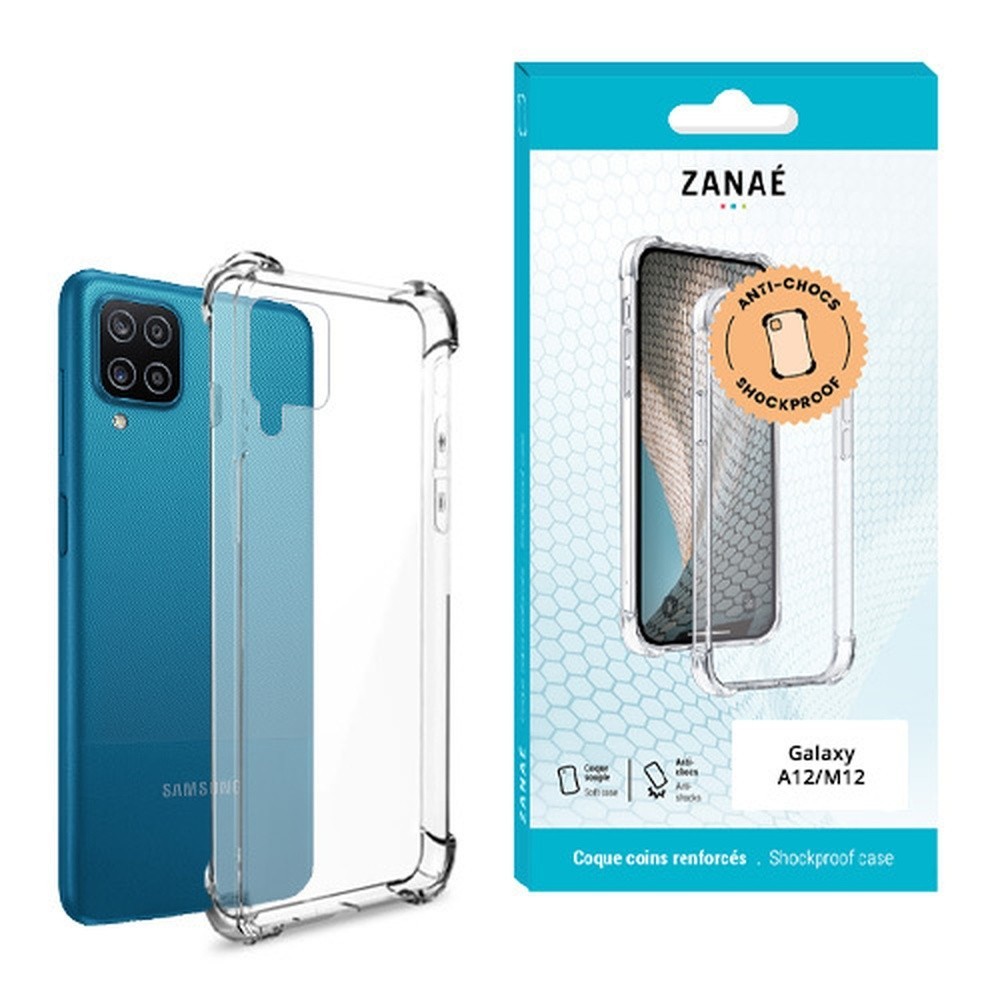 Coque silicone transparente avec coins renforcés pour Galaxy A12/M12