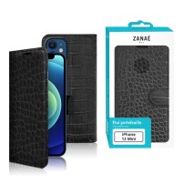 Étui Zanae Croco en simili-cuir noir pour iPhone 12 Mini