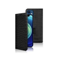 Étui Zanae Croco en simili-cuir noir pour iPhone 12 Mini