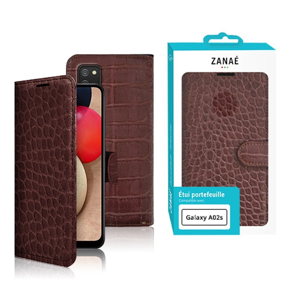 Élégant étui Zanae Croco pour Galaxy A02s couleur chocolat