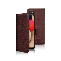 Élégant étui Zanae Croco pour Galaxy A02s couleur chocolat
