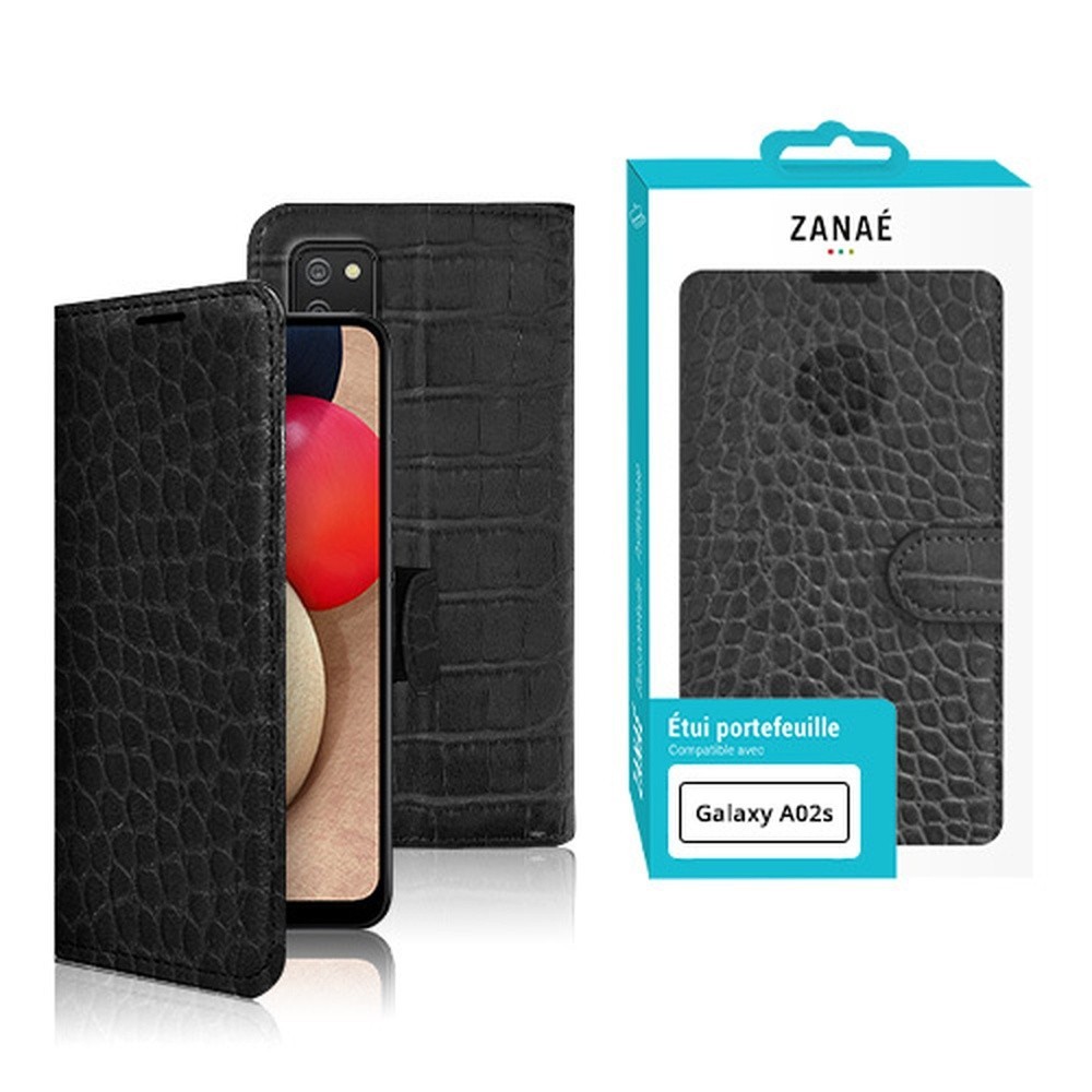 Etui Zanae Croco Noir pour Galaxy A02s