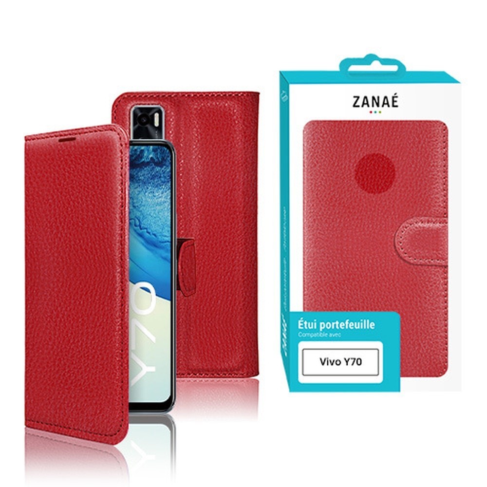 Élégant étui portefeuille rouge pour Vivo Y70