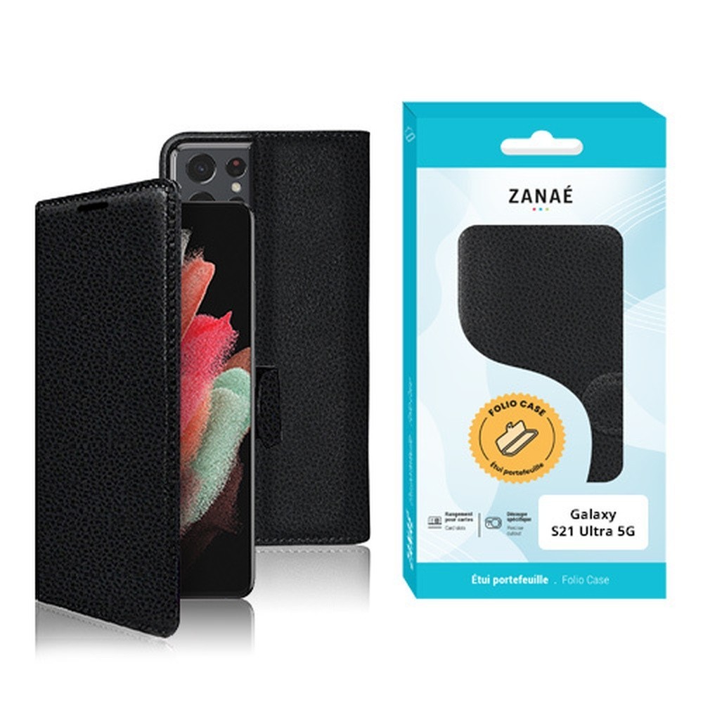 Etui Portefeuille Zanae pour Galaxy S21 Ultra 5G Noir
